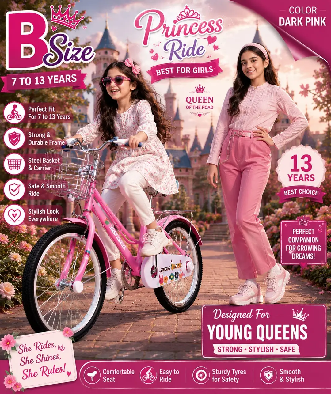 Top Quality 20" Pink Bicycle for Young Girls Age 7-12 Cycle