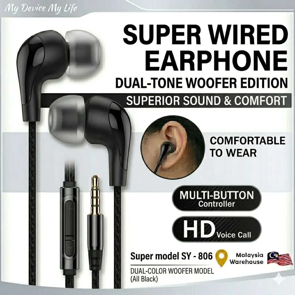 High Quality Handfree Clear Voice Wired Earphones Black