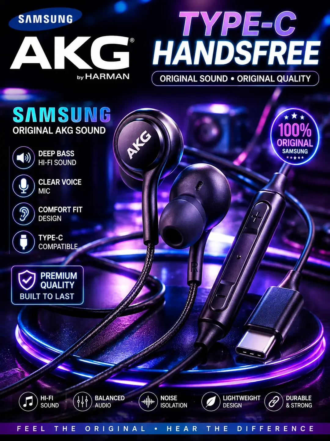 SAMSUNG AKG Handfree Clear Voice Wired Earphones Black