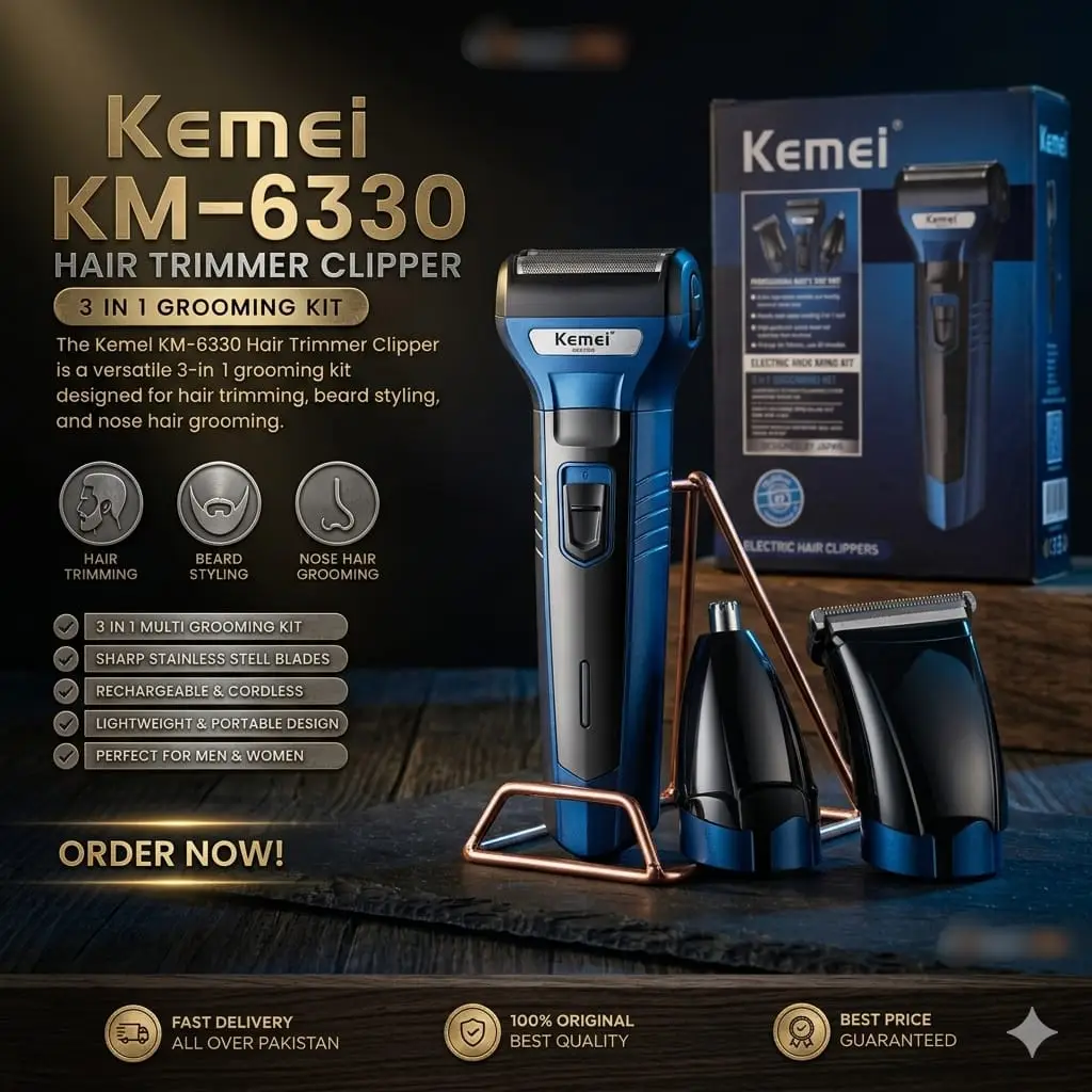 Foil Blade Unisex Hair Trimmer Kemei 6330 3 In 1 Trimmer Men