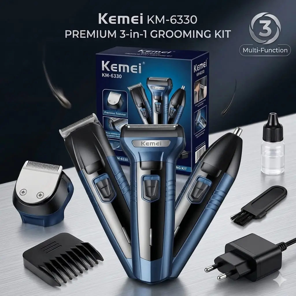 PACK OF 2PC Foil Blade Unisex Hair Trimmer Kemei 6330 3 In 1