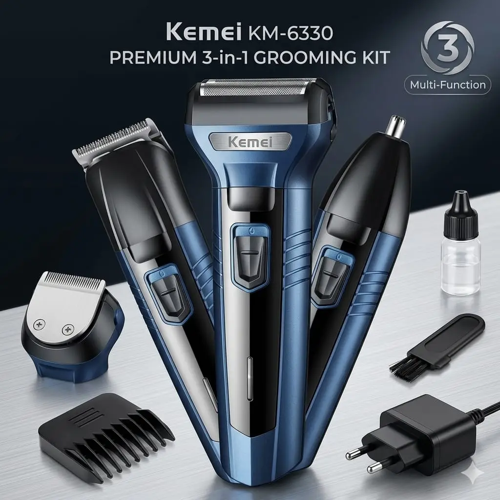 PACK OF 2PC Foil Blade Unisex Hair Trimmer Kemei 6330 3 In 1