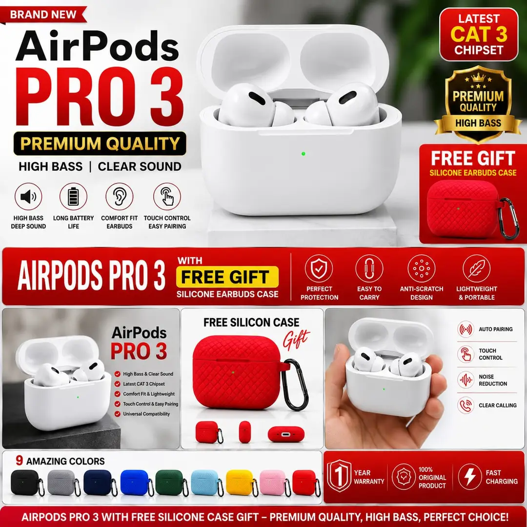 PRO 3 WITH Silicone Long-Lasting Battery Fast Charge Earbuds