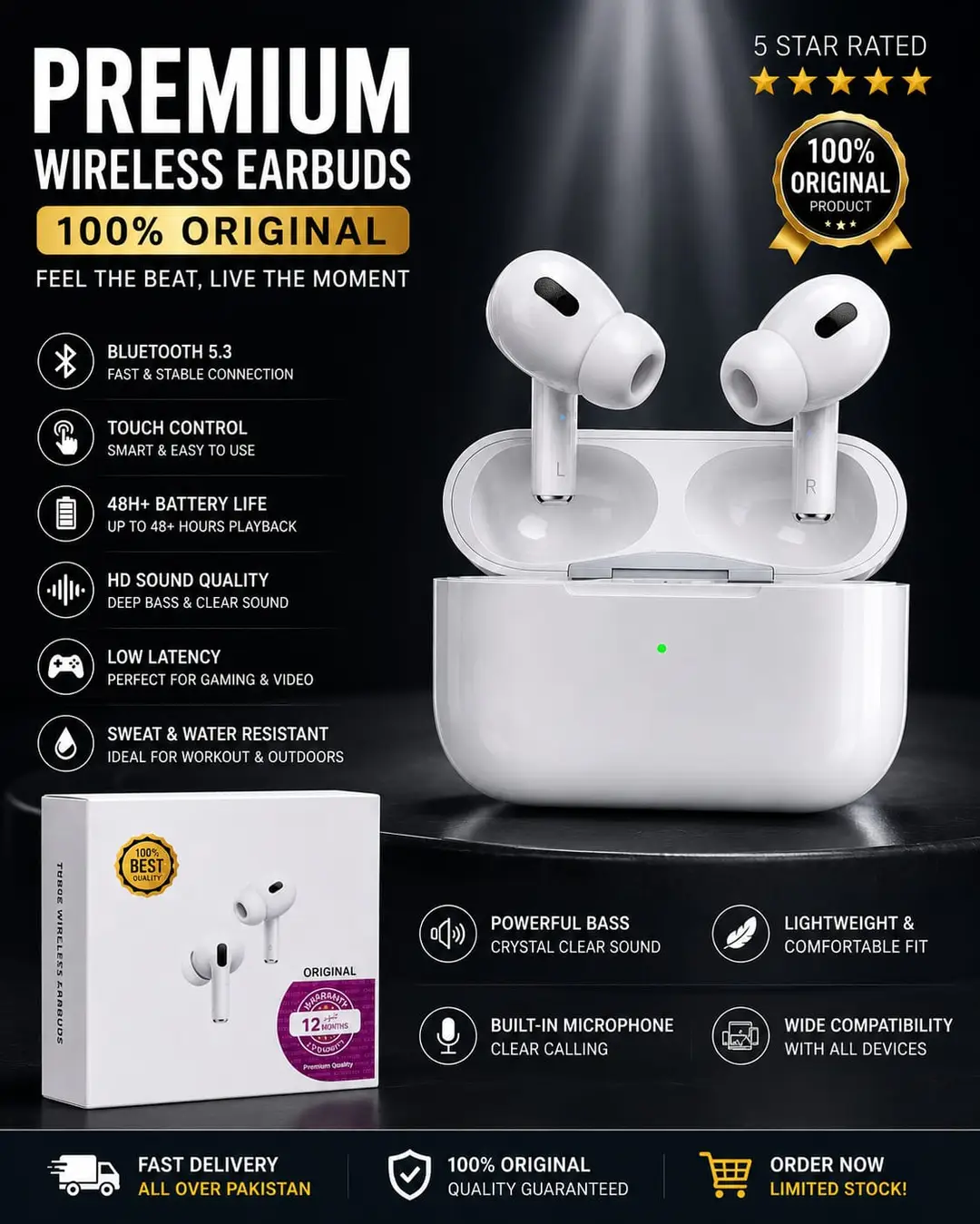 PRO 2 ORIGINAL Long-Lasting Battery With Fast Charge Earbuds