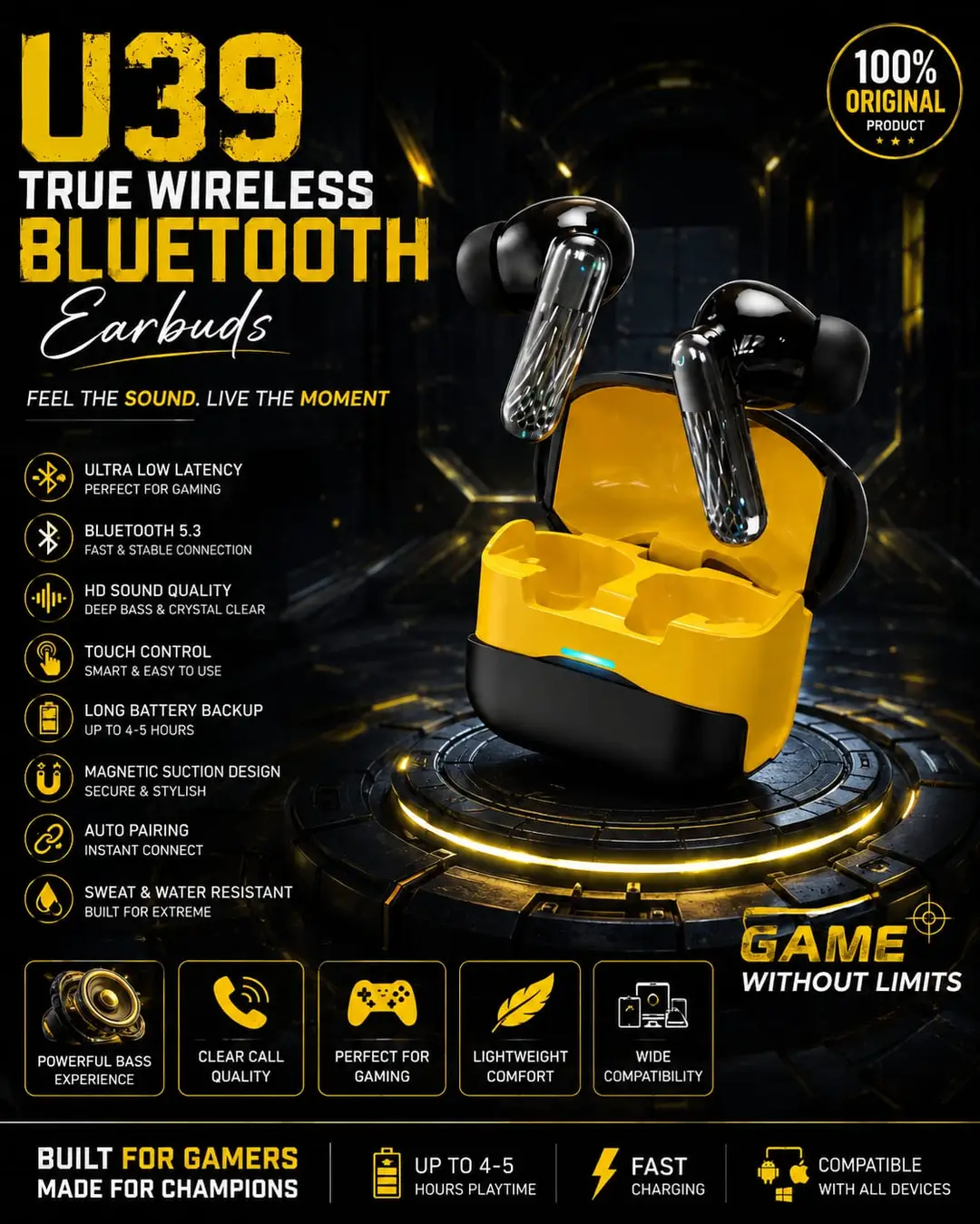 U 39 Long-Lasting Battery With Fast Charge 123 Earbuds