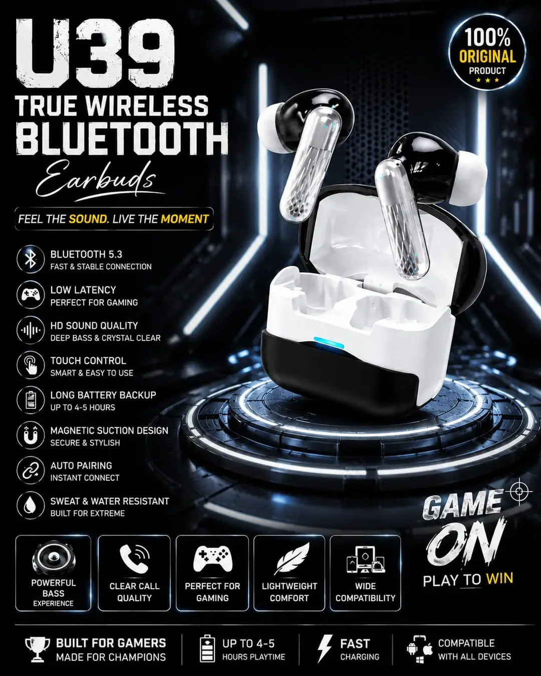 U 39 Long-Lasting Battery With Fast Charge 123 Earbuds