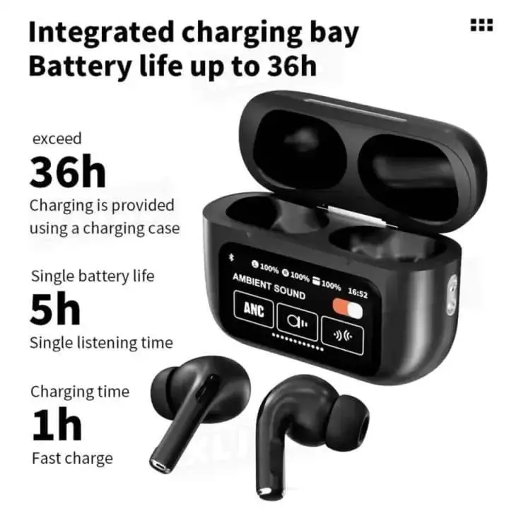 A9 black Long-Lasting Battery With Fast Charge 123 Earbuds