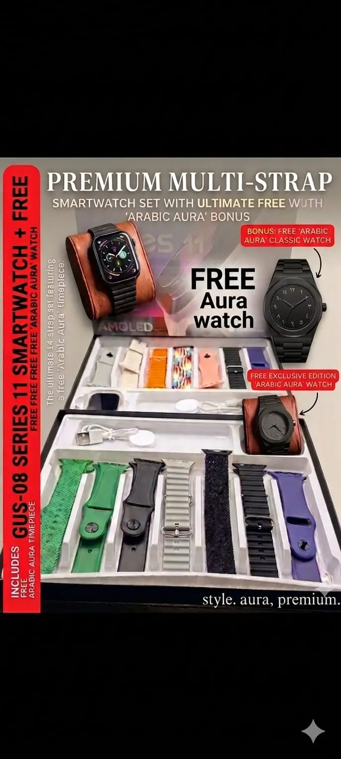 Ultra 3 Smart Watch 7 Straps With Arabic Aura Analog
