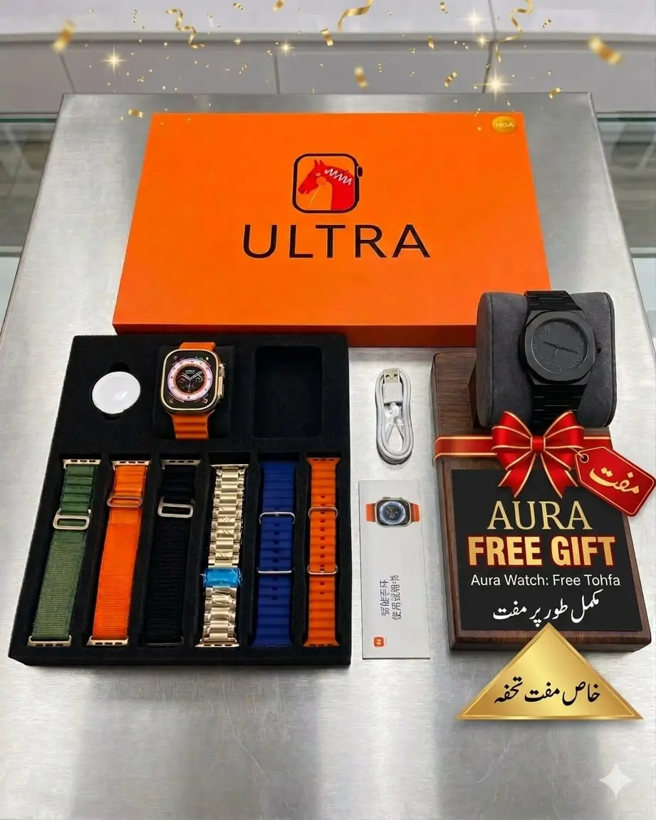 Pack of 2 PCs Ultra 3 Watch 7 Bands With Arabic Aura Watch