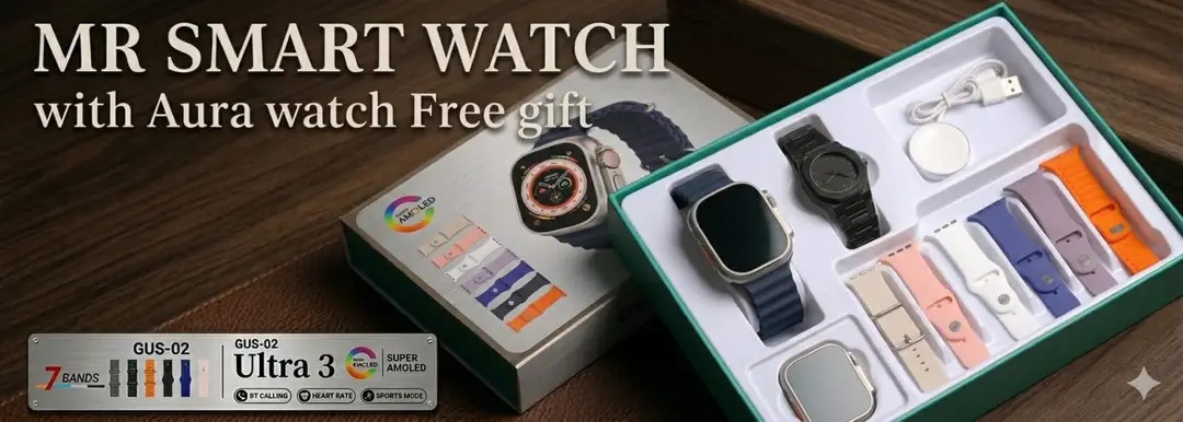 2 PCs Smart WatchStrap Pack With ArabicAura Watch