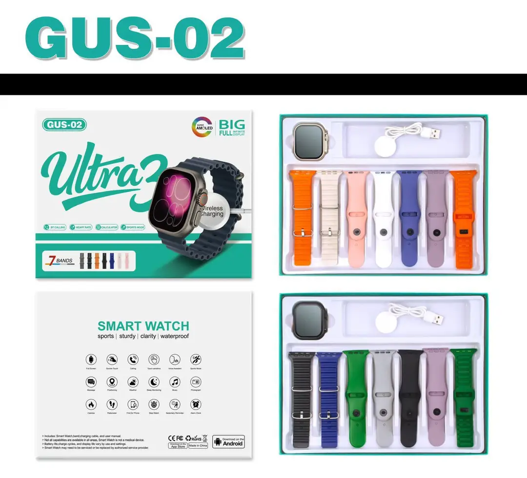 GUS-02 Ultra Smart Watch - Premium 7 In 1 Multi Strap Set