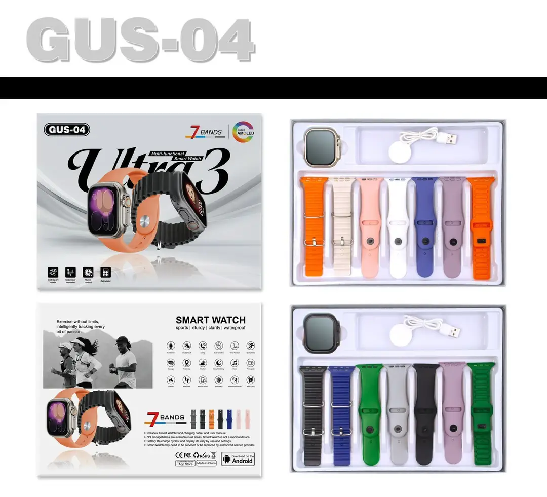 GUS-02 Fit Smartwatch 7In 1 Premium ChangeableStraps