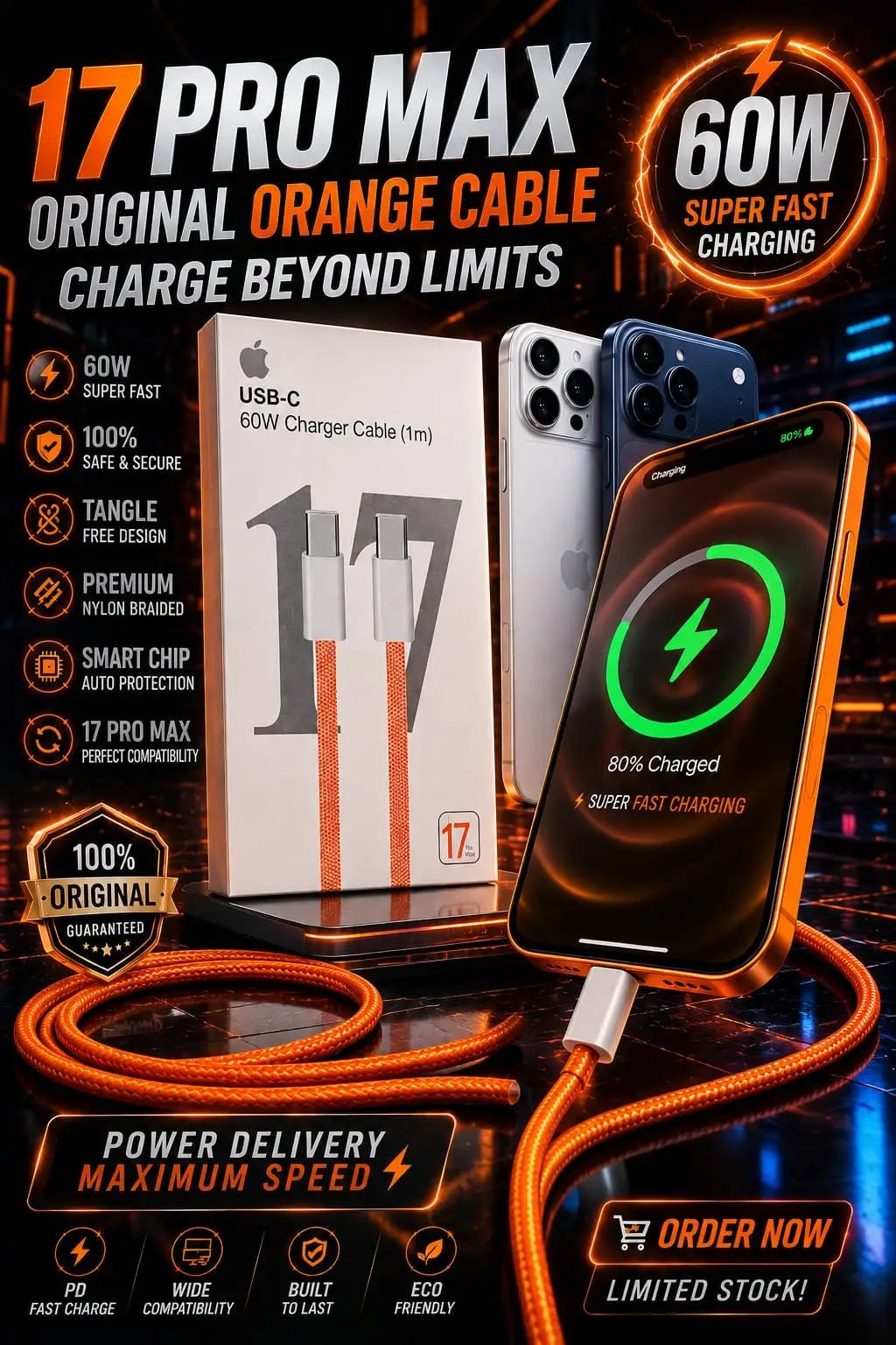 Cable 3 in 1 17 Pro Max C to C Cable Fast Charging cable
