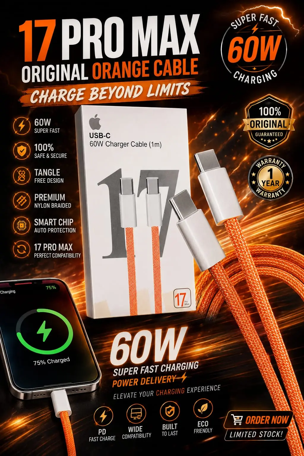 Cable 3 in 1 17 Pro Max C to C Cable Fast Charging cable