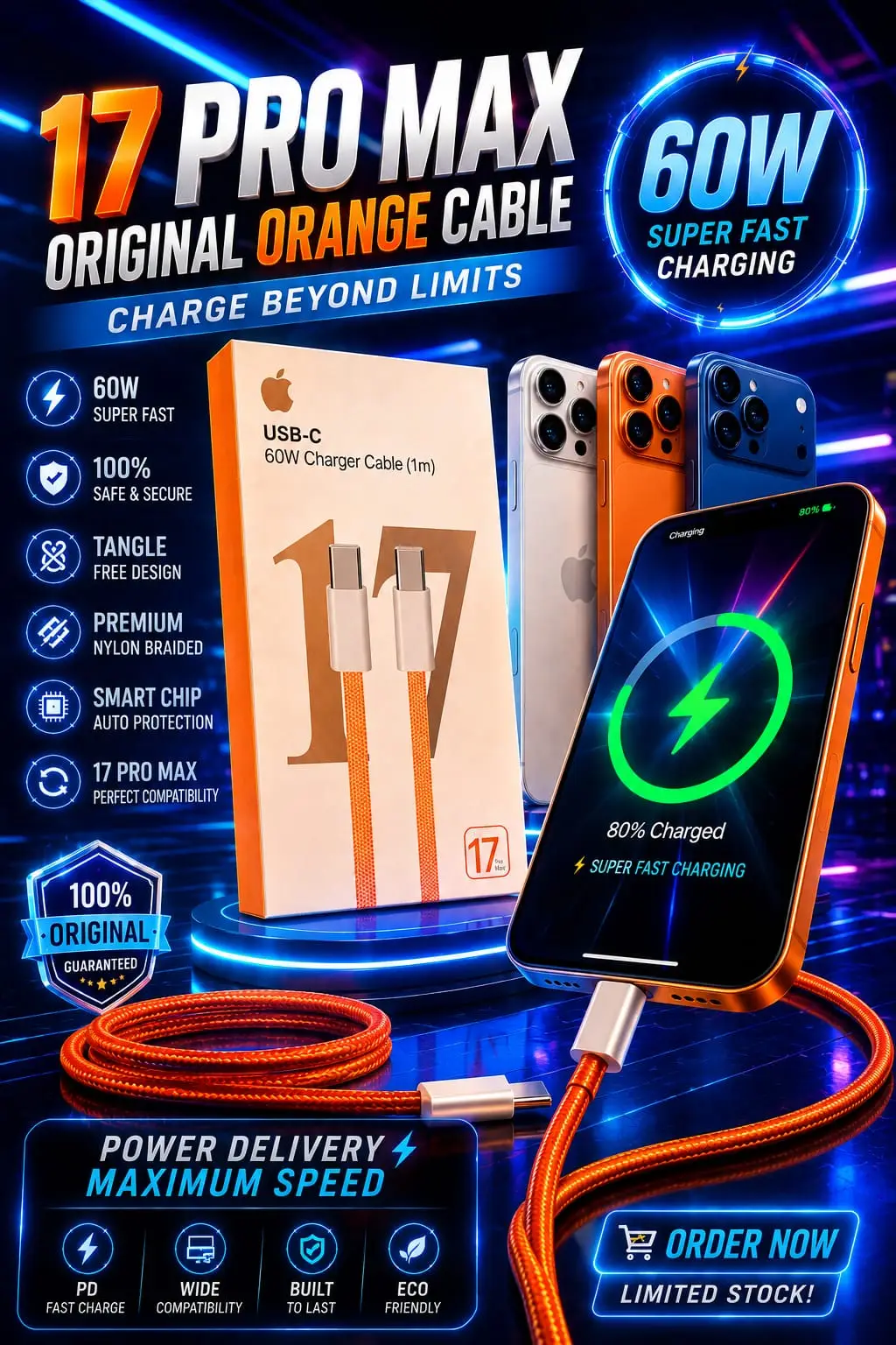 Cable 3 in 1 17 Pro Max C to C Cable Fast Charging cable