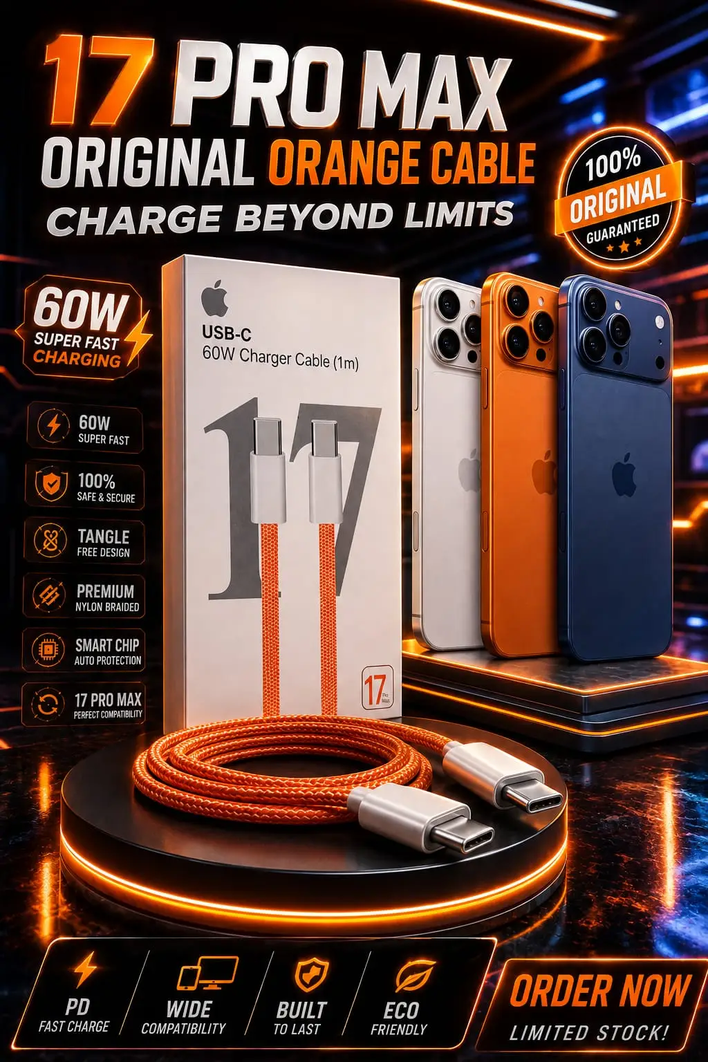 Cable 3 in 1 17 Pro Max C to C Cable Fast Charging cable