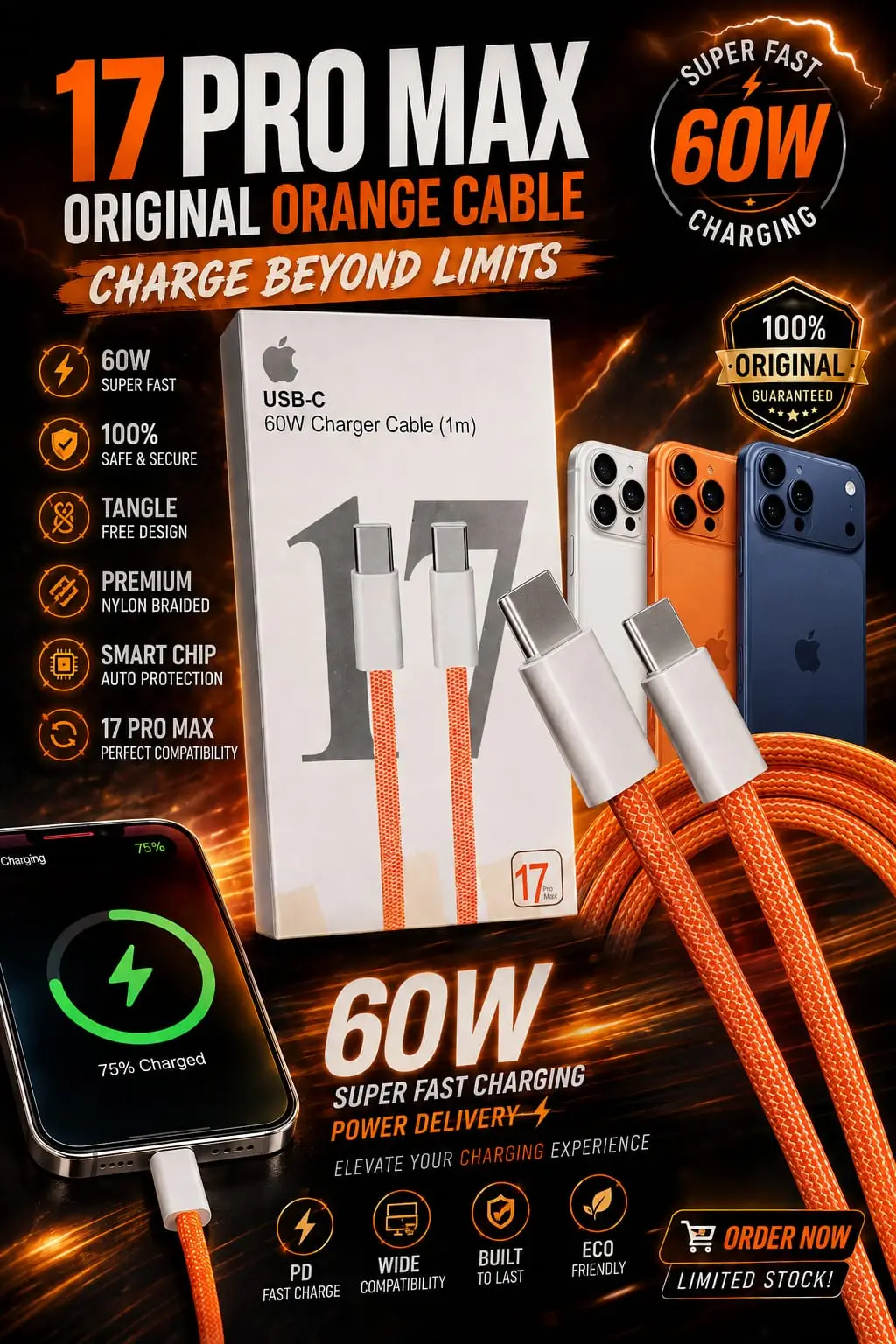 Cable 3 in 1 17 Pro Max C to C Cable Fast Charging cable
