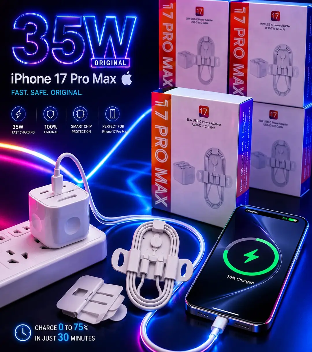 Heavy Duty 35W 3 Pin iPhone Charger | 3 in 1 Charging Pack