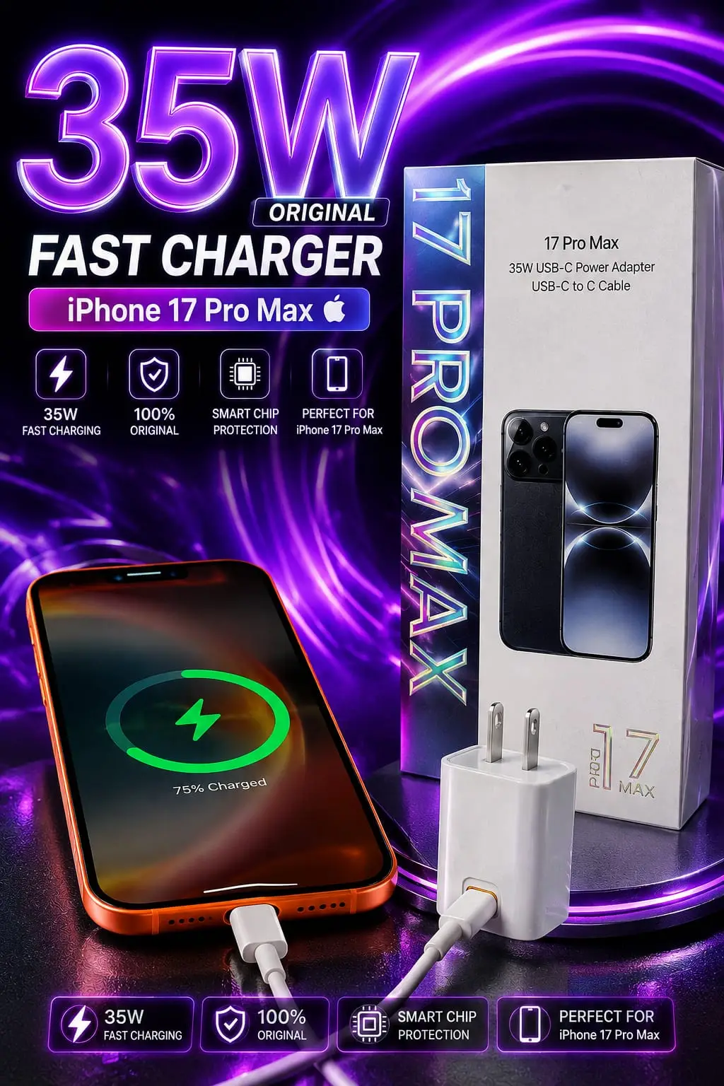 Heavy Duty 35W 2 Pin iPhone Charger | 3 in 1 Charging Pack