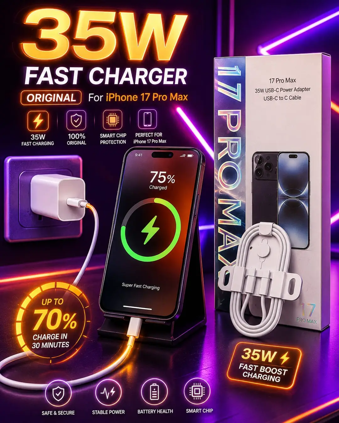Universal 35W 2 Pin PD Wall Charger Kit | Fast Charging Pack