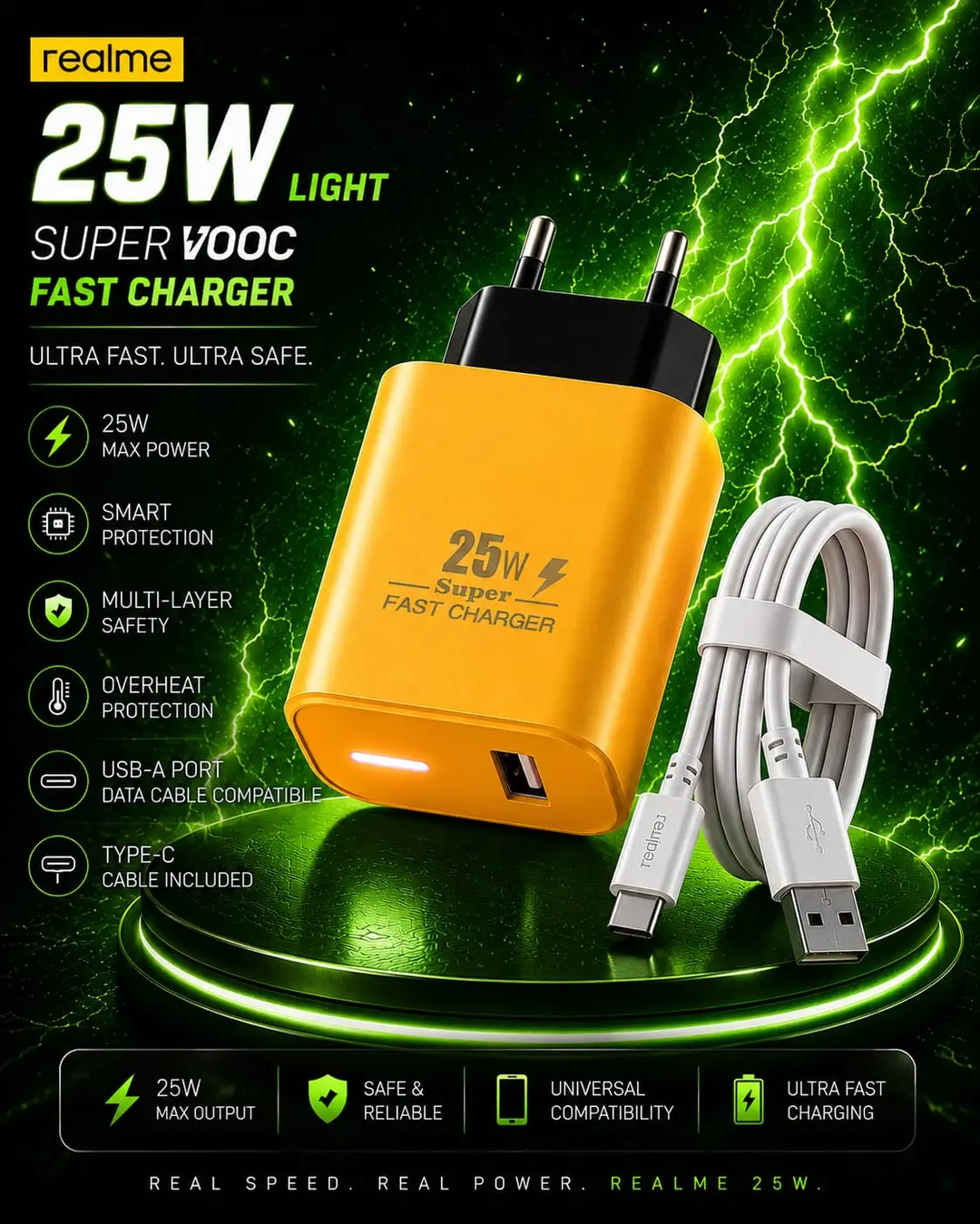25W Realme Fast Charger Type C 3 in 1 Mobile Power Kit