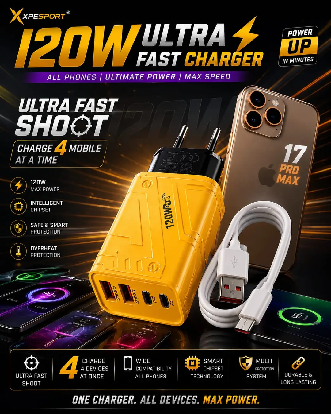 3 in 1 Mobile Phone Charger 45 Pack Of 1