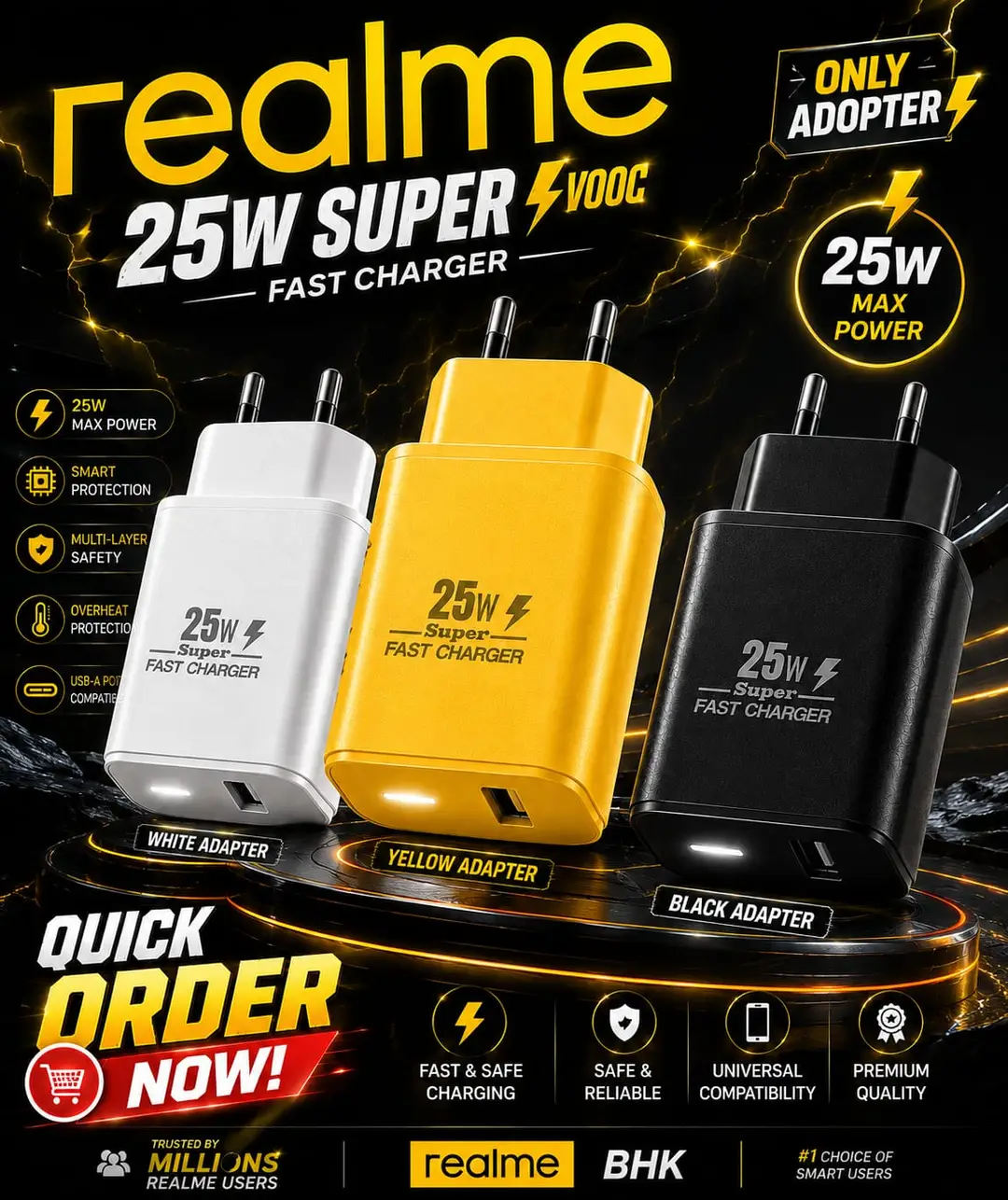 Realme 3 in 1 Power Adapter 25W Fast Charger