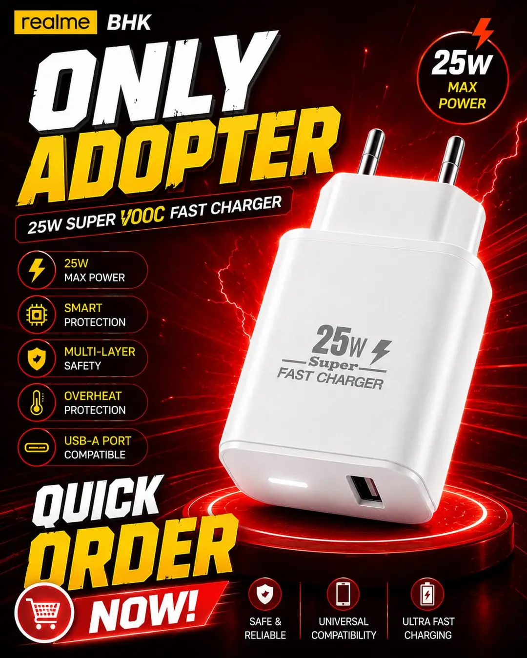 Realme 25W Fast Charging Adoptor Quick Charger