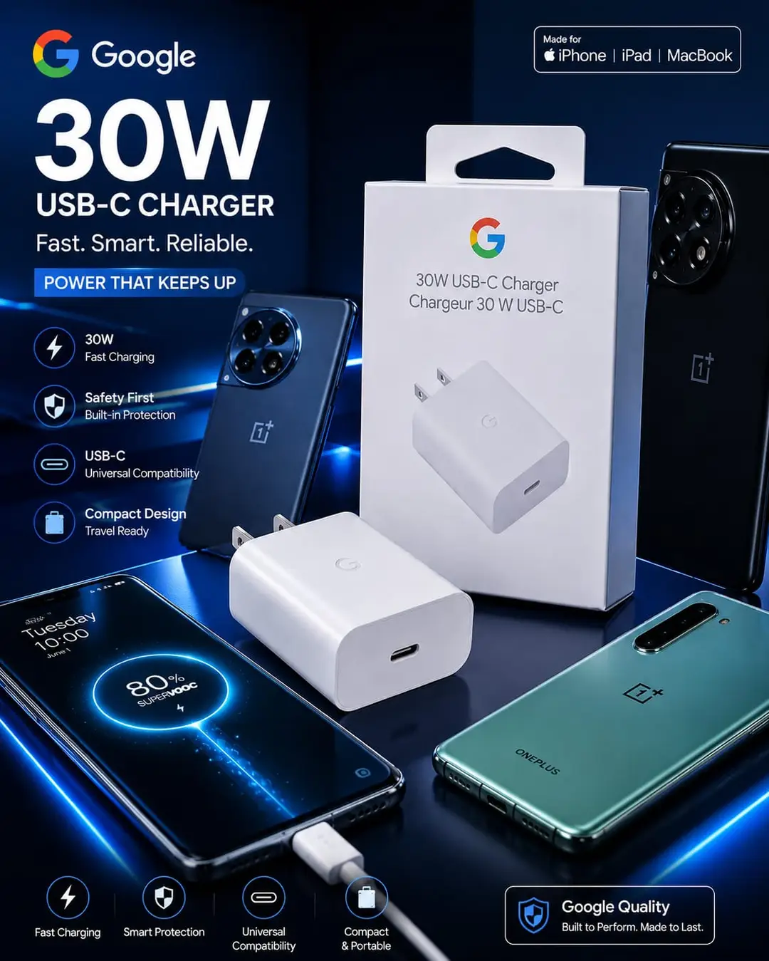 Google Pixel 30W Super Fast Charger Power Adoptor