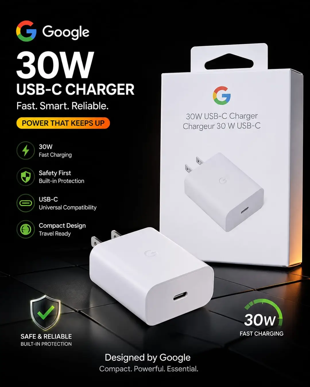 3 in 1 Power Adapter 30W Google Pixel Fast Charger