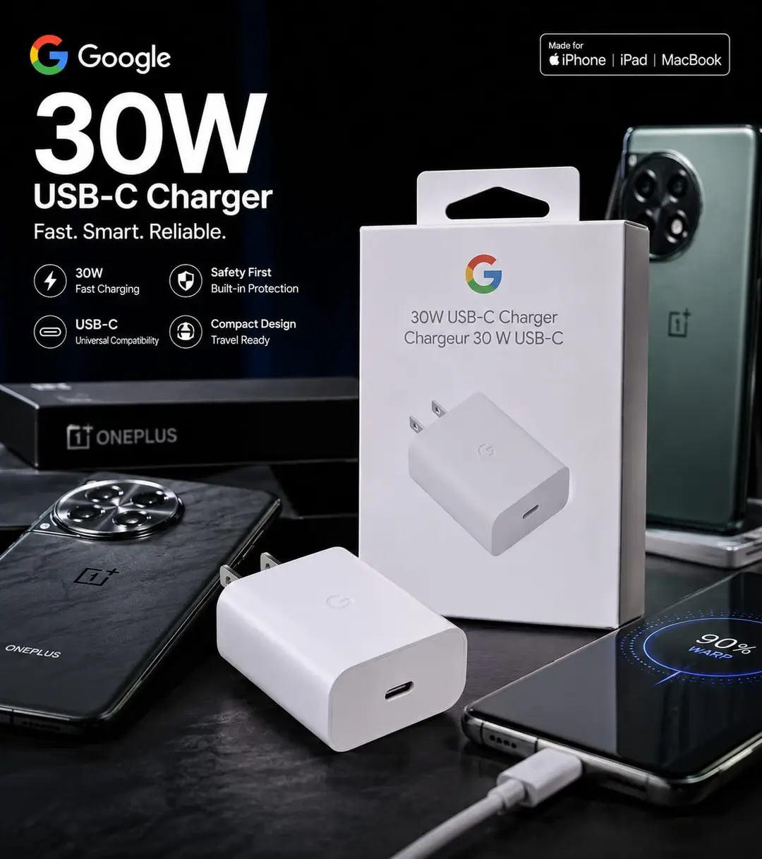 3 in 1 Power Adapter 30W Google Pixel Fast Charger