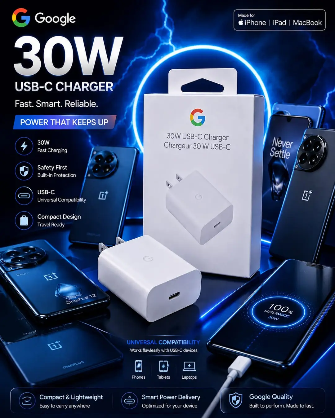3 in 1 30W Google Pixel Fast Charging Adapter