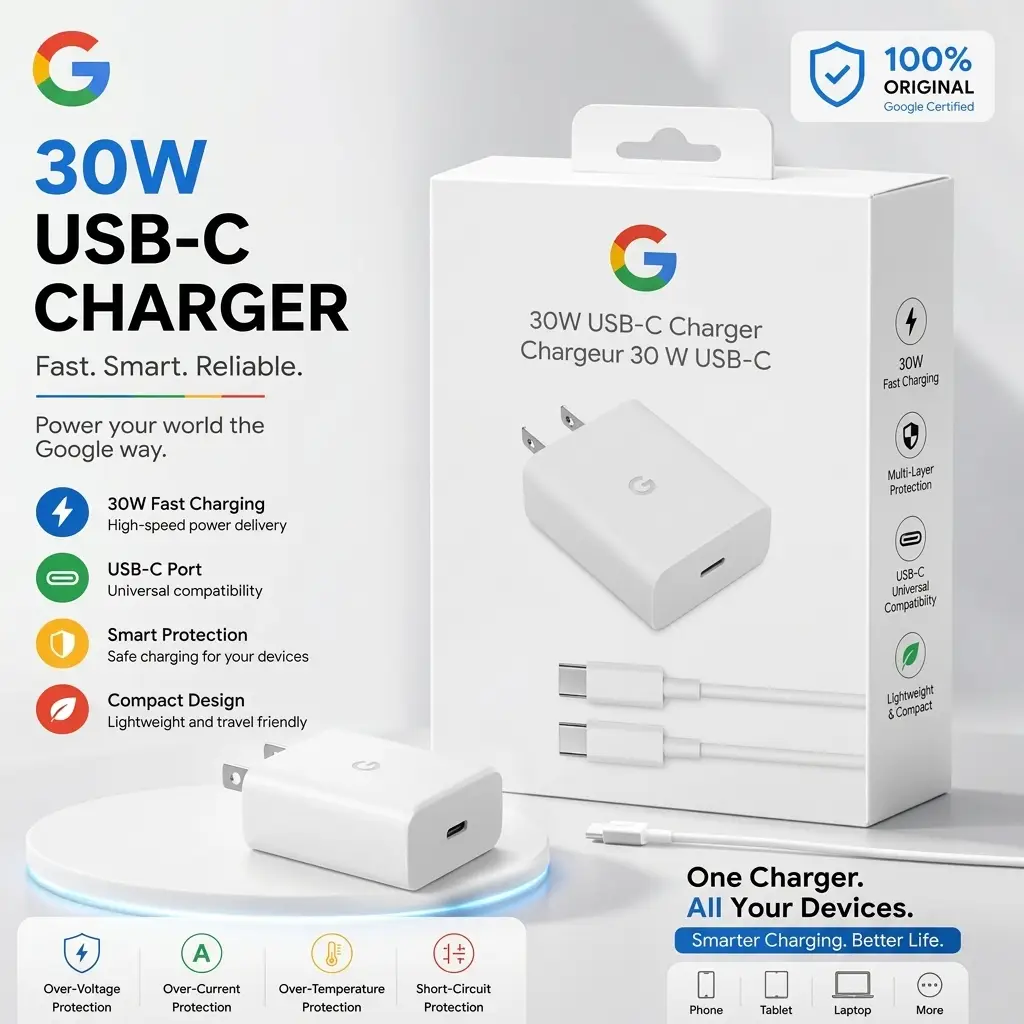 Original Google 30W Fast Charging USB-C Compact Wall Plug