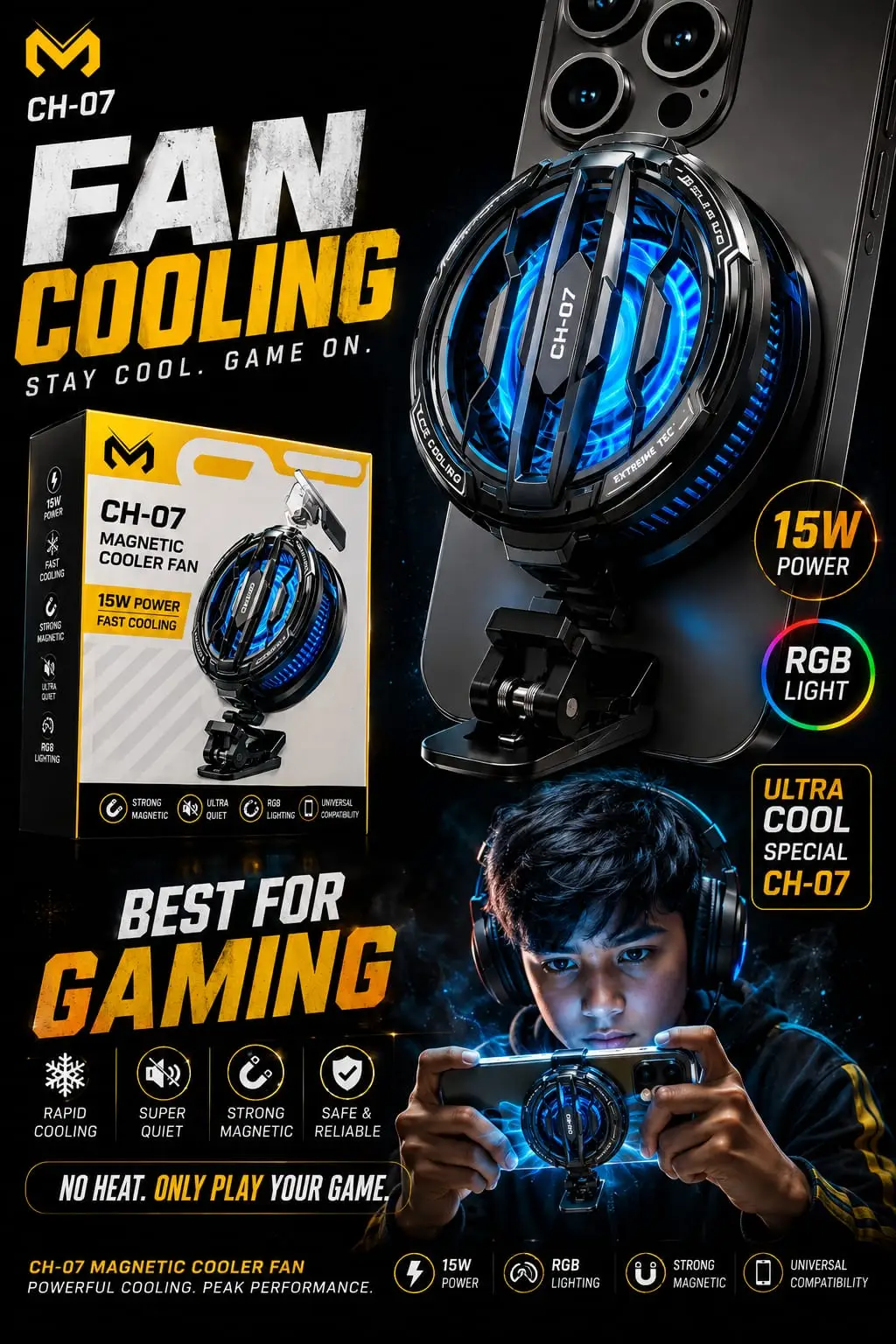 Mobile Fan 5 RGB Gaming Cooler Phone Cooling Accessory