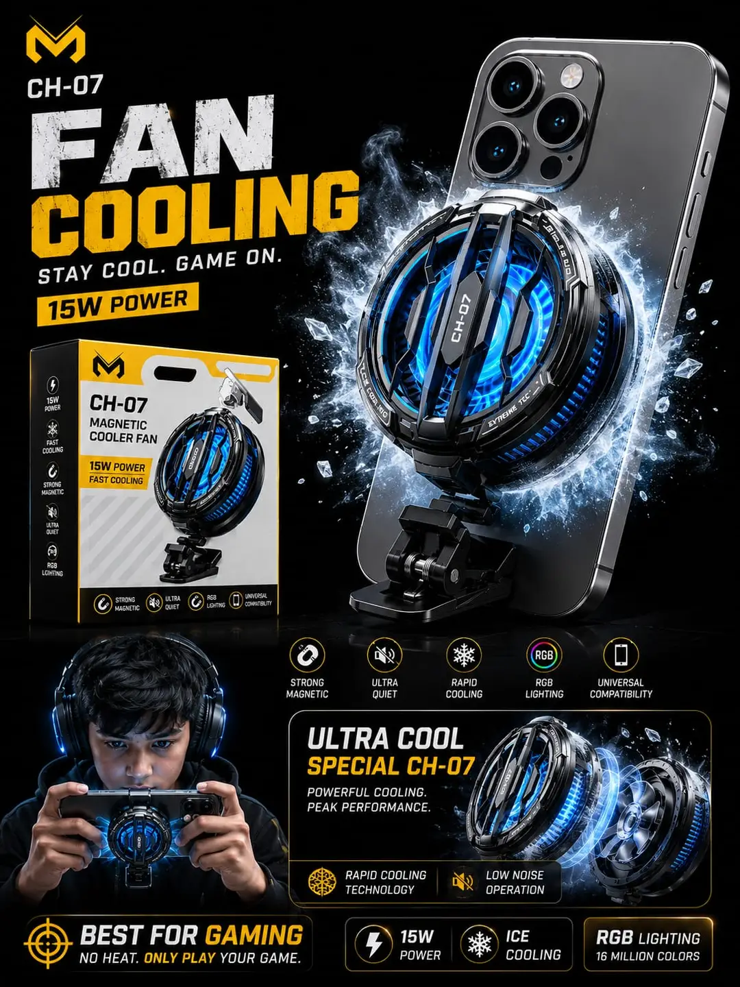 Mobile Heat Cooling Fan 5 RGB Phone Gaming Attachment