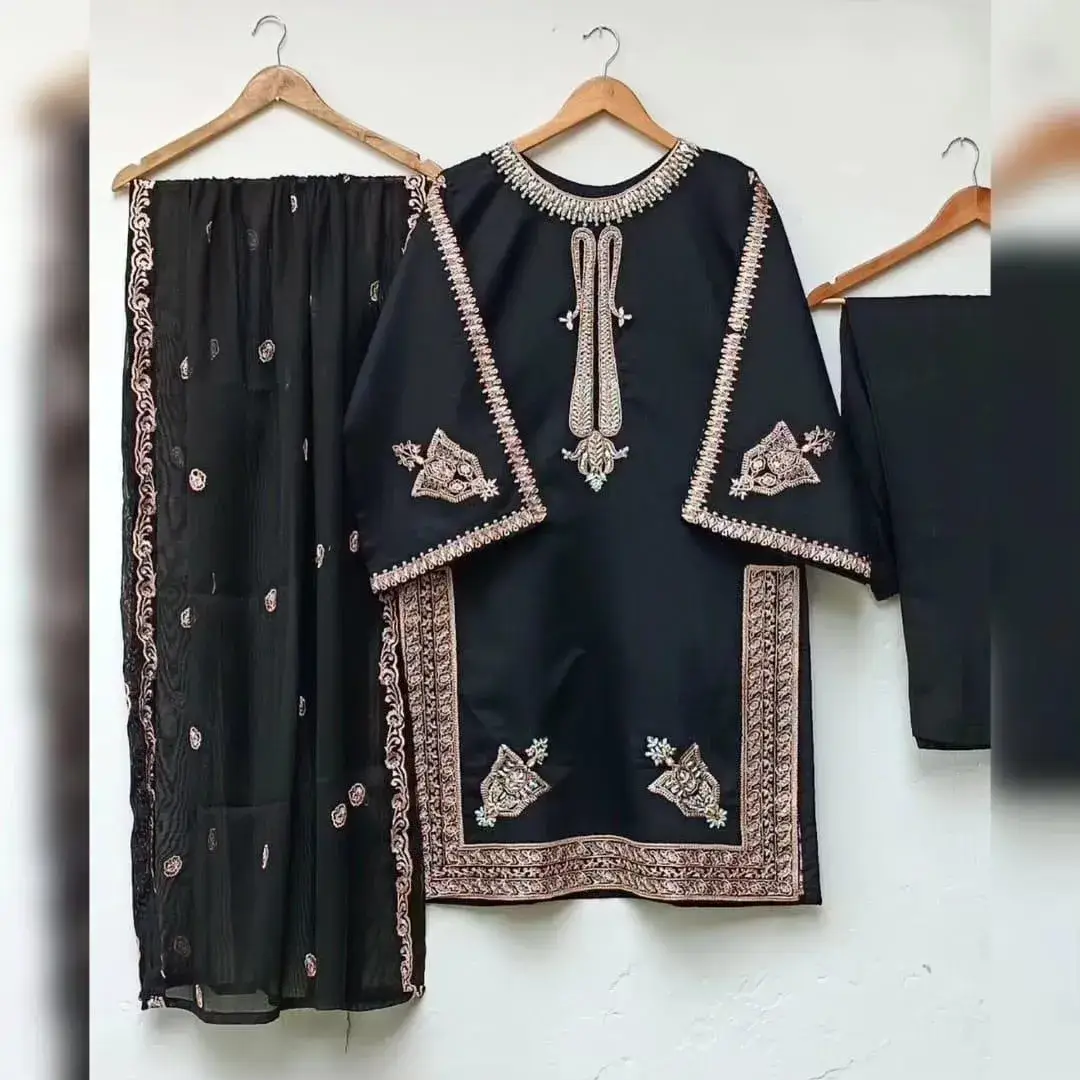 3 Pcs Women's Stitched Chiffon Embroidered Suit