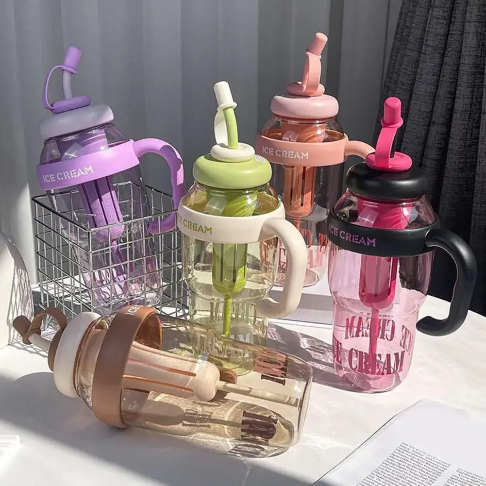 Gym Water Bottle Ice Cream Print ABS Plastic Leak Proof