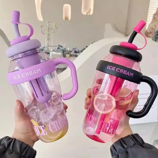 Gym Water Bottle Ice Cream Print ABS Plastic Leak Proof
