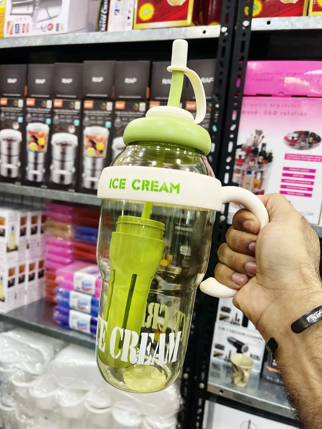 Gym Water Bottle Ice Cream Print ABS Plastic Leak Proof