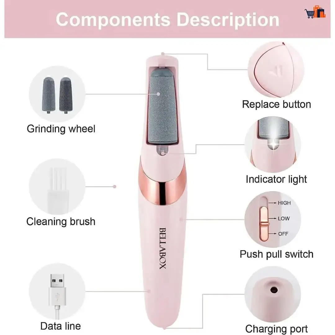 Electric Foot Exfoliator Pink USB Rechargeable ABS