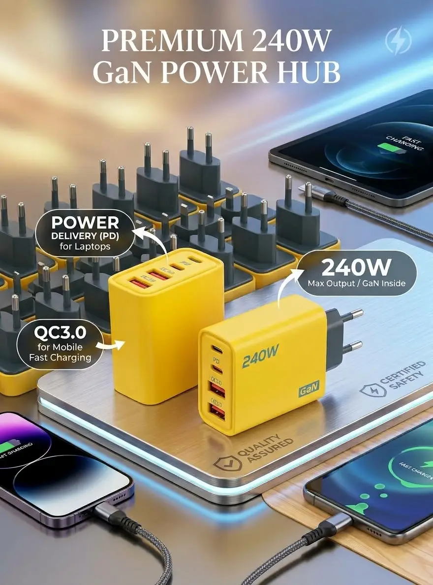 240W GaN 4-Port Fast Charger USB C PD Quick Charge
