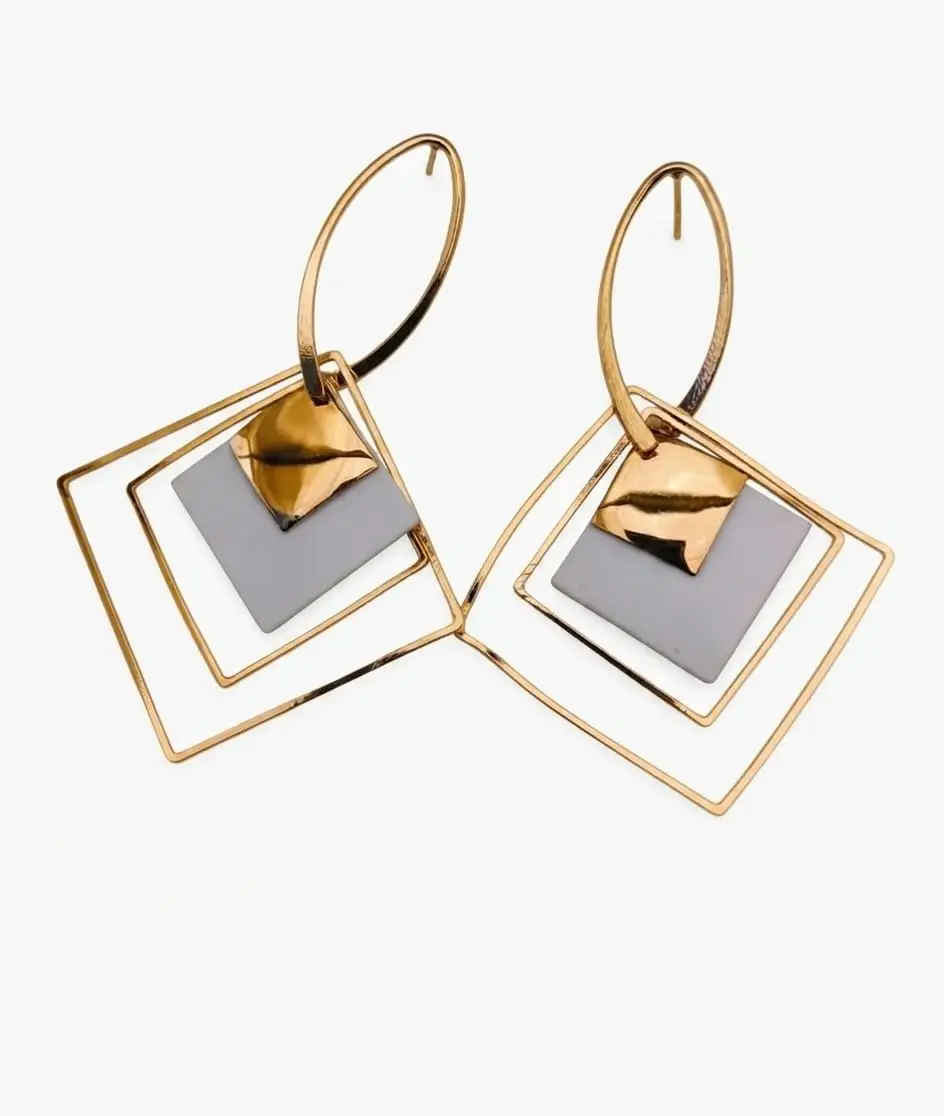 Modern Design 1 Carat Gold Plated  Dangling Earrings