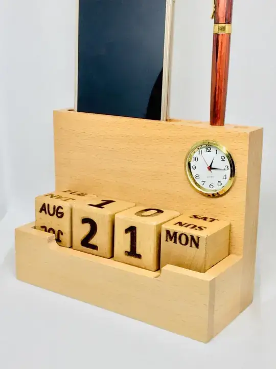 Luxury Wooden Desk Calendar with Clock