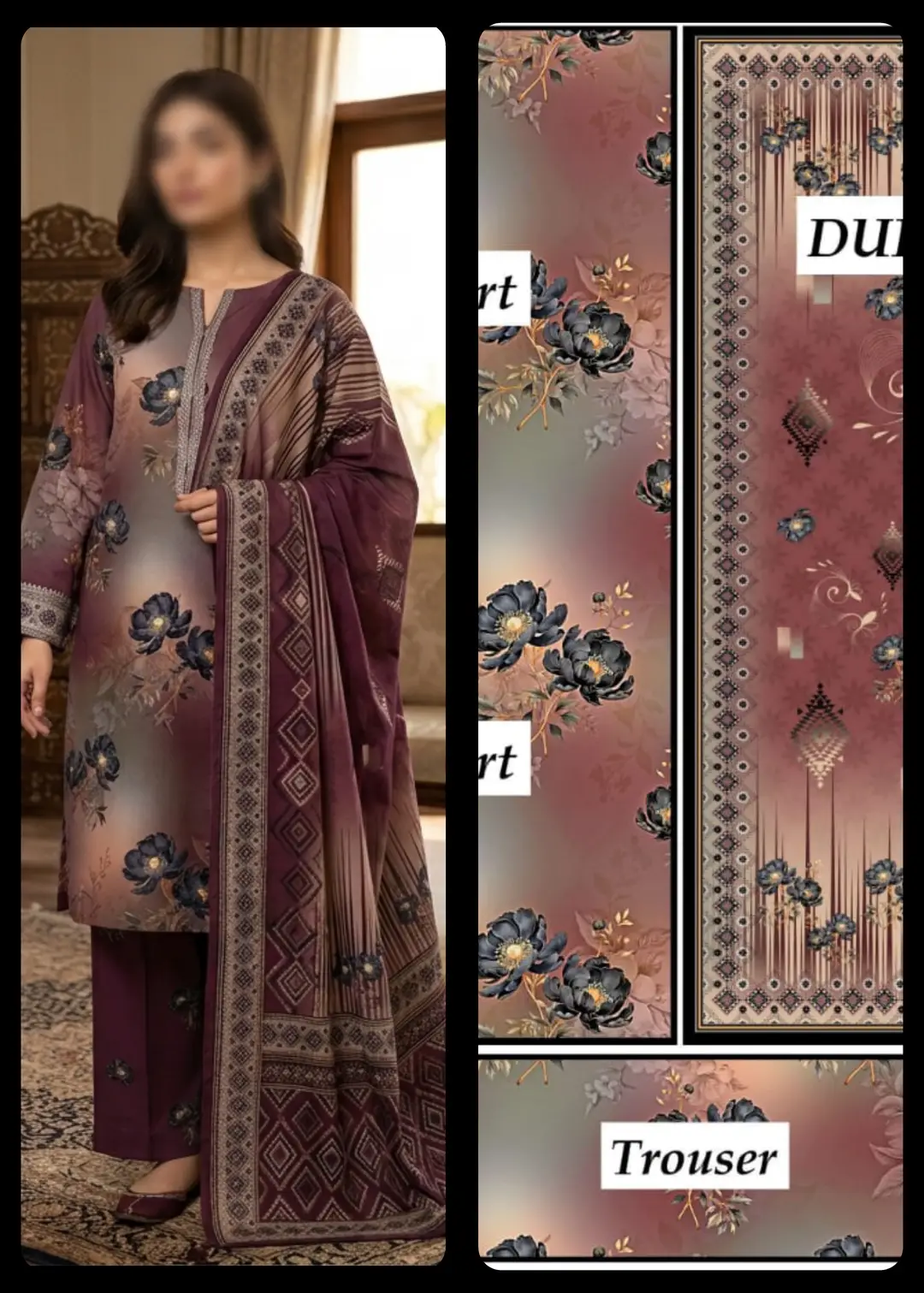 3 Pcs Women's Unstitched Digital Print Suit