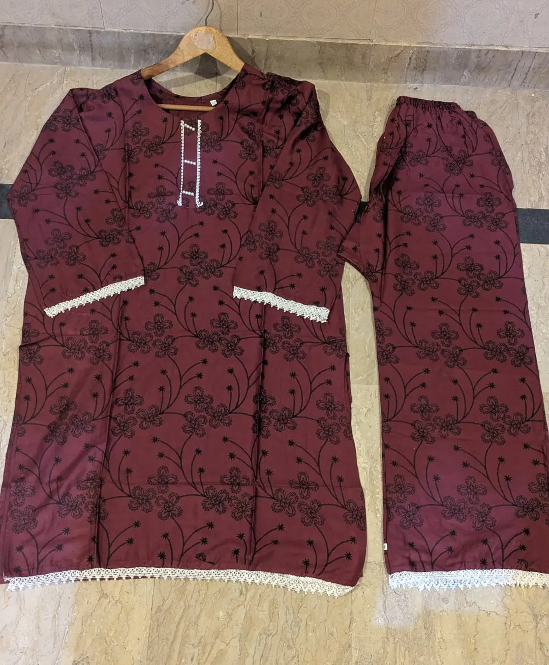 2 Pcs Women's Stitched Linen Block Printed Shirt And Trouser