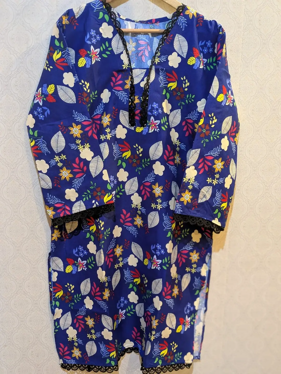 Stylish Blue Printed Shirt And Trouser Set - 2 Pcs Made of Crystal Wool
