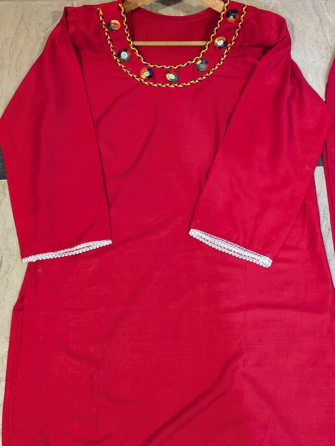 2 Pcs Women's Stitched mirror Linen Plain Shirt And Trouser
