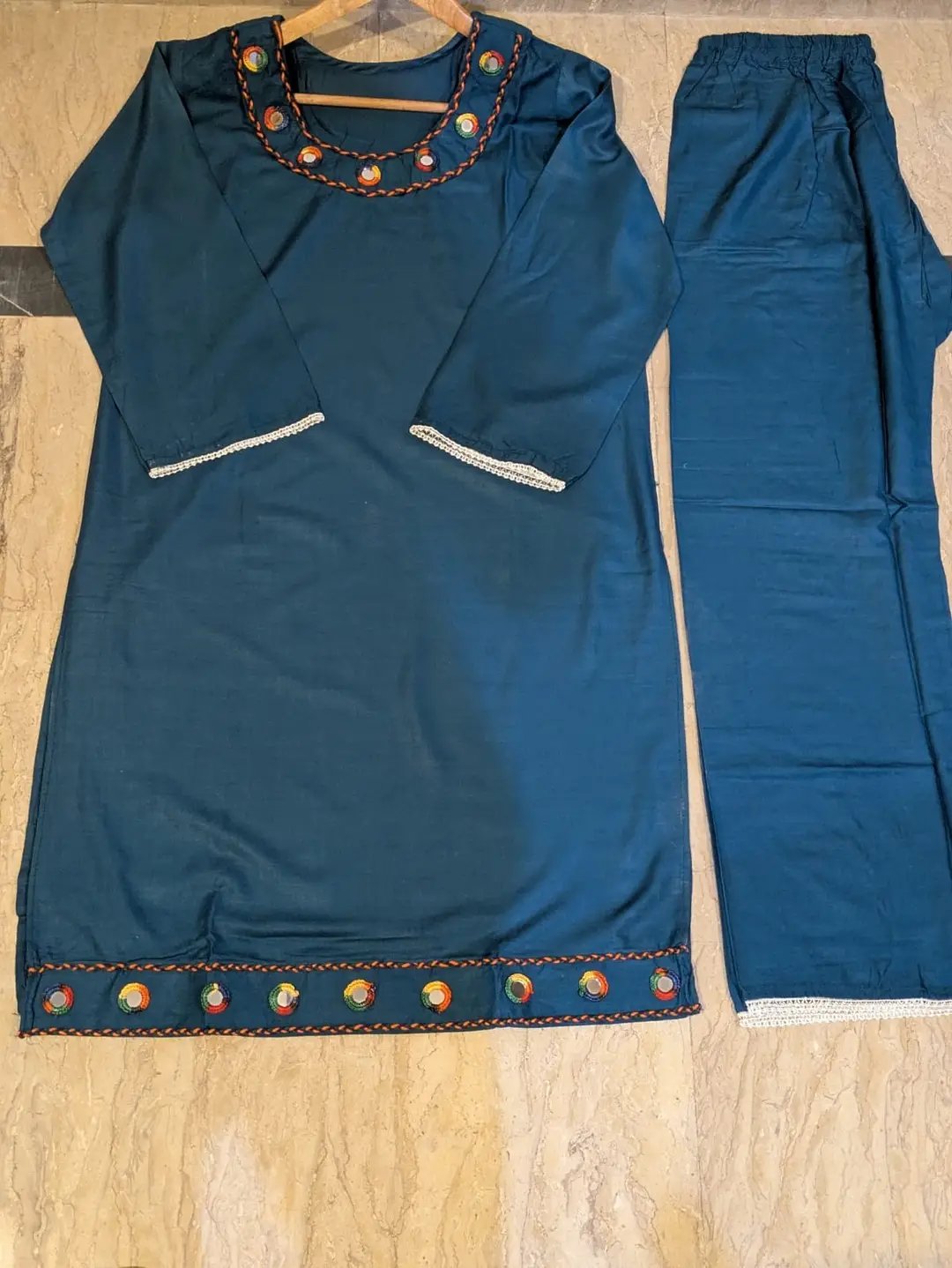 2 Pcs Women's Stitched mirror Linen Plain Shirt And Trouser