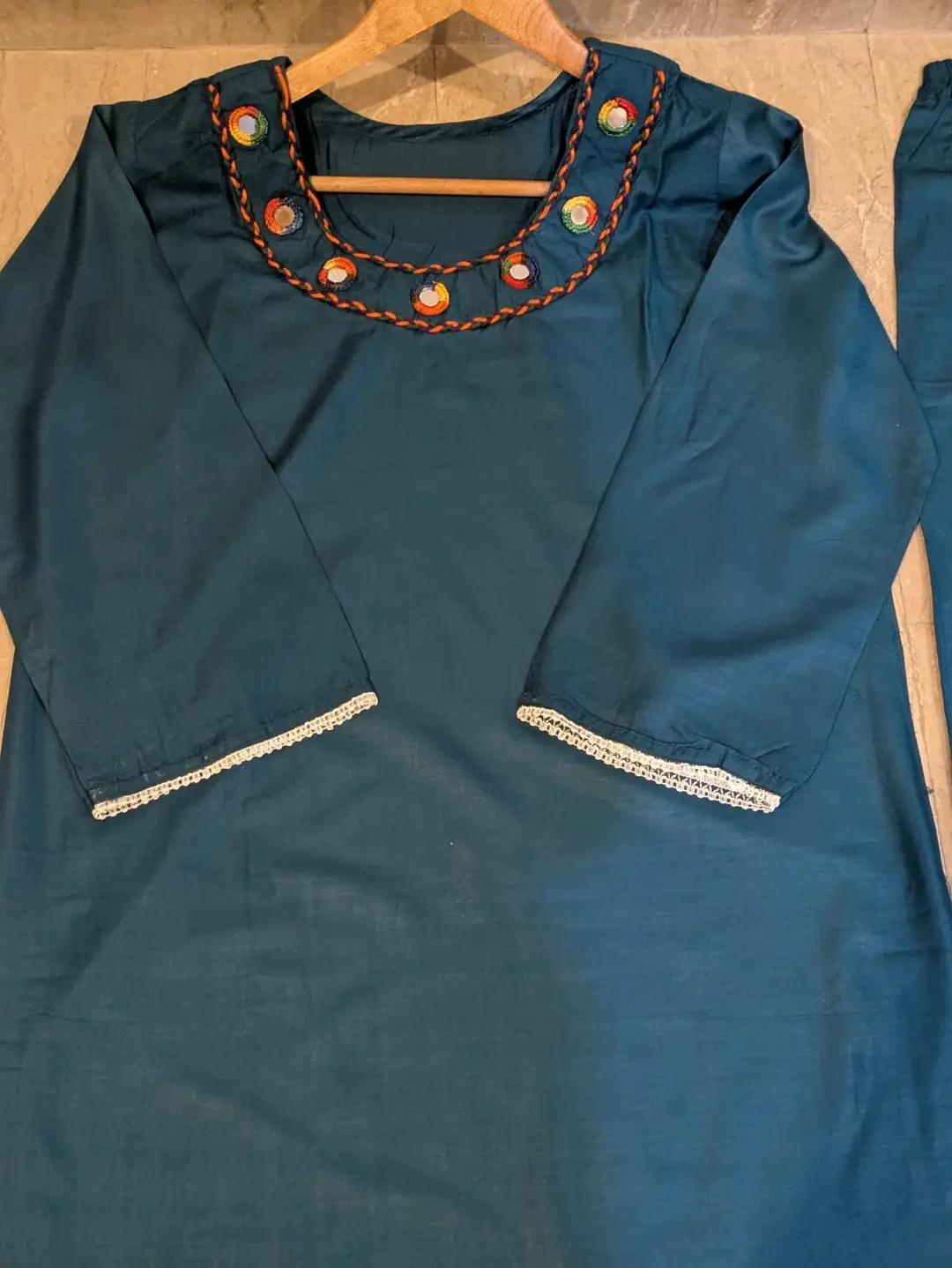 2 Pcs Women's Stitched mirror Linen Plain Shirt And Trouser