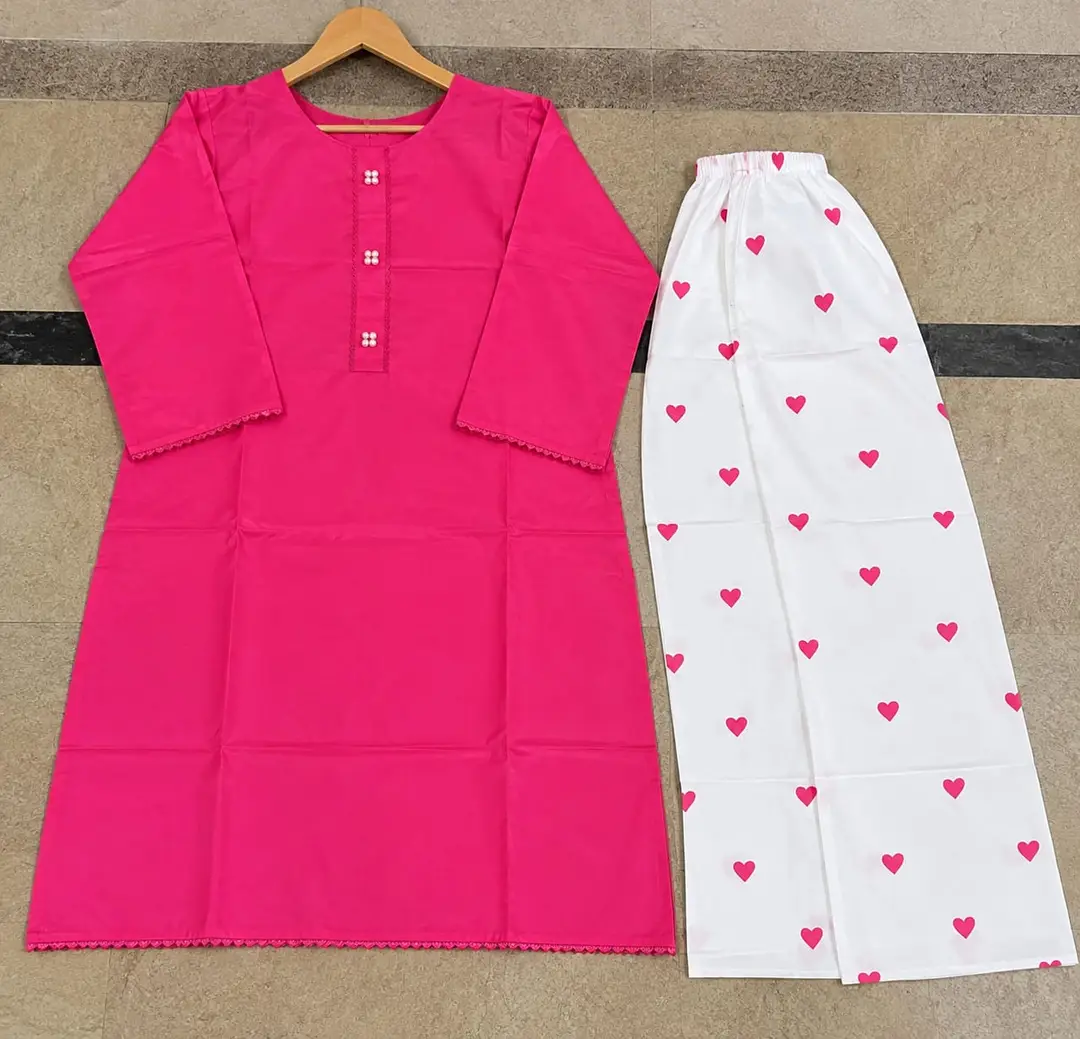 2 Pcs Women's Stitched Linen Plain Shirt And Trouser